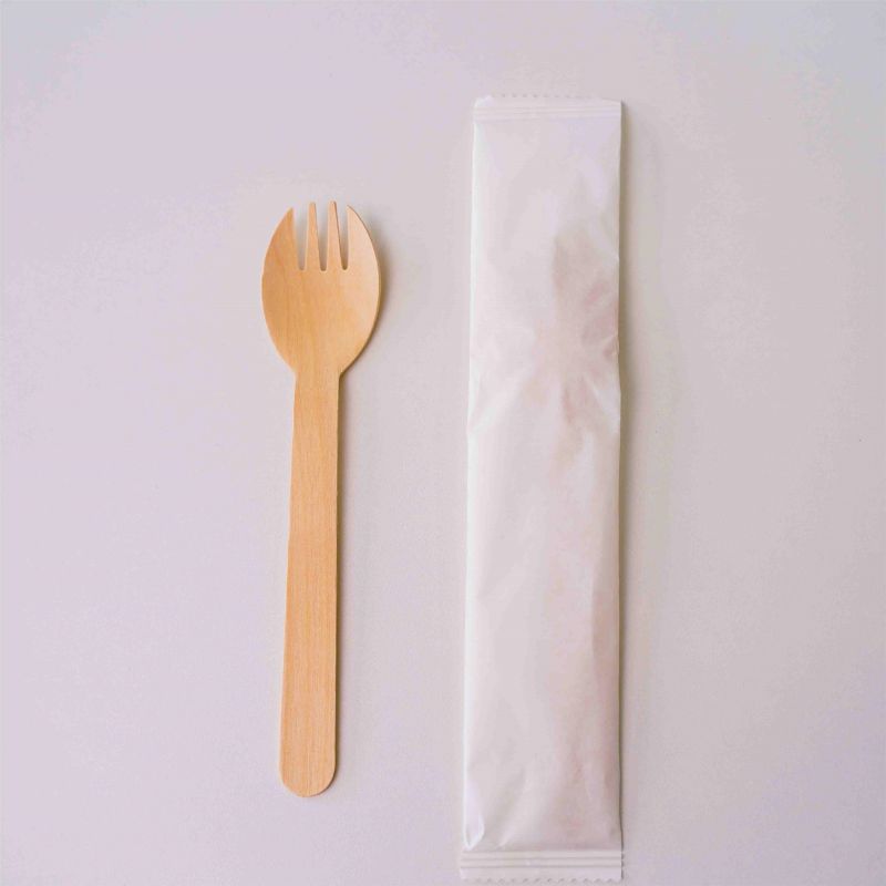 Disposable wooden fork and spoon